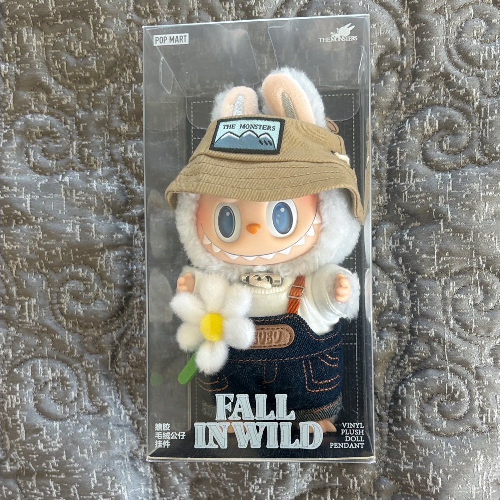Pop Mart Fall In Wild Cream Bunny Plush Pendant with Tan Bucket Hat